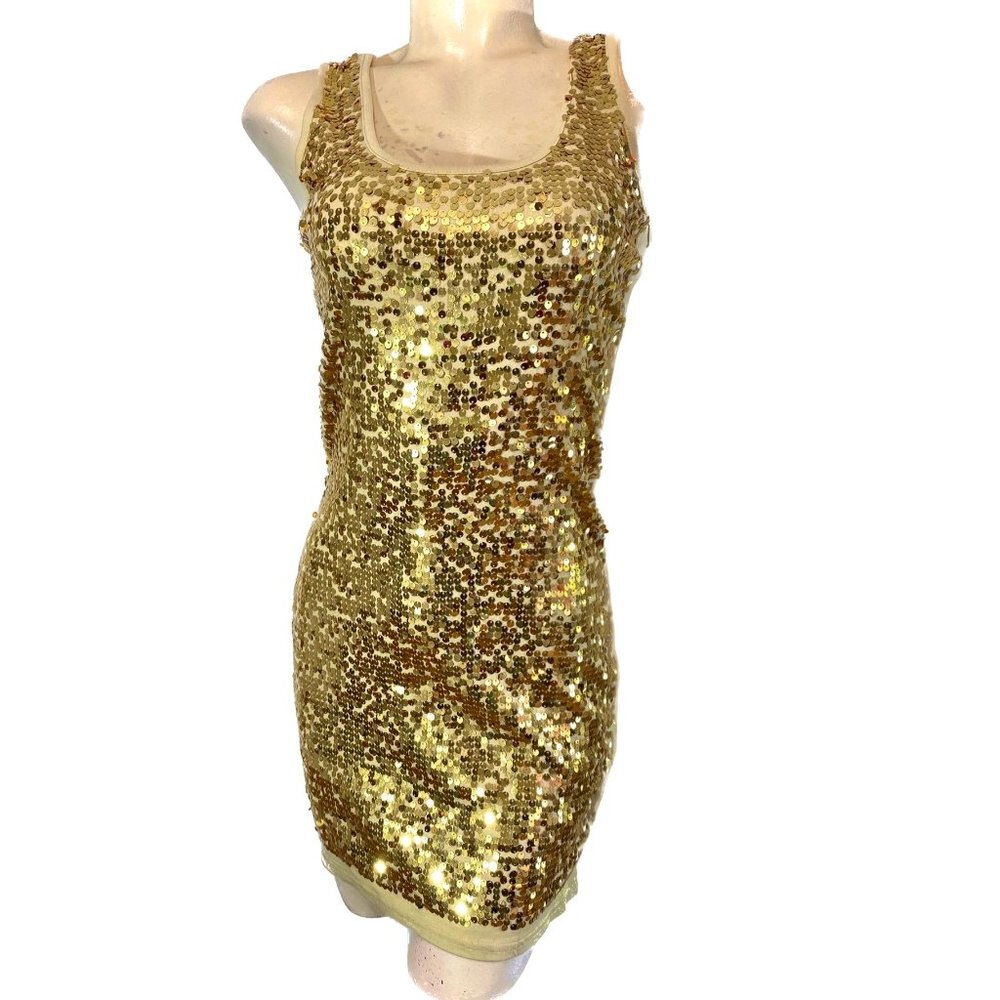 NWT Gold Sequin Bodycon Mini Dress | Party Club Cocktail | Size M
